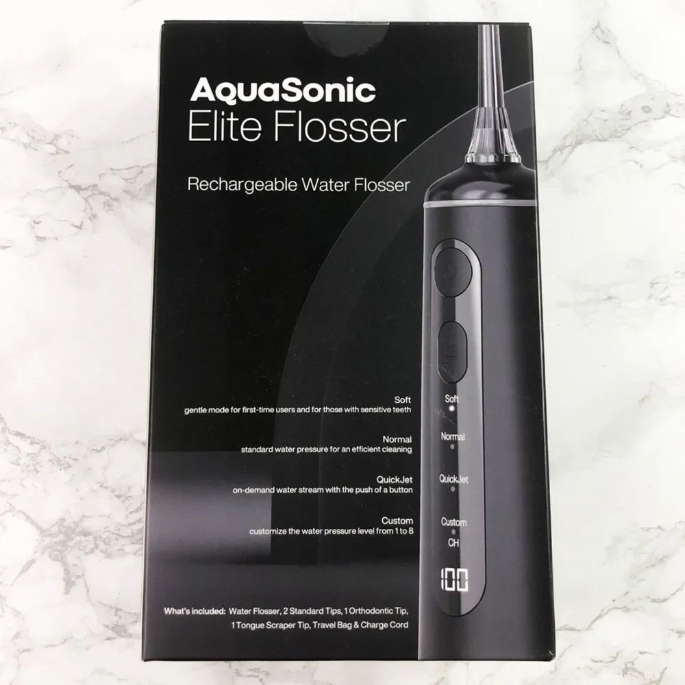 NIB Aquasonic Elite Rechargeable Water Flosser Oral Irrigator in Black